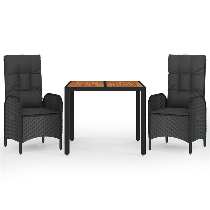 vidaXL Garden Dining Set in Black/Black Cushions