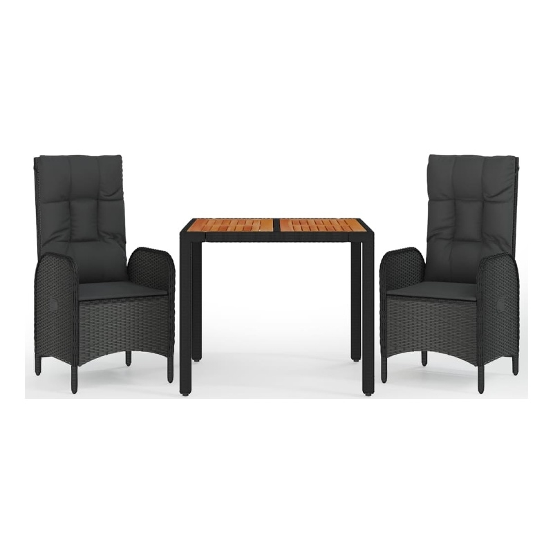 vidaXL Garden Dining Set in Black/Black Cushions
