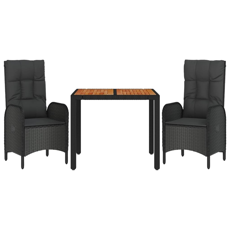 vidaXL Garden Dining Set in Black/Black Cushions
