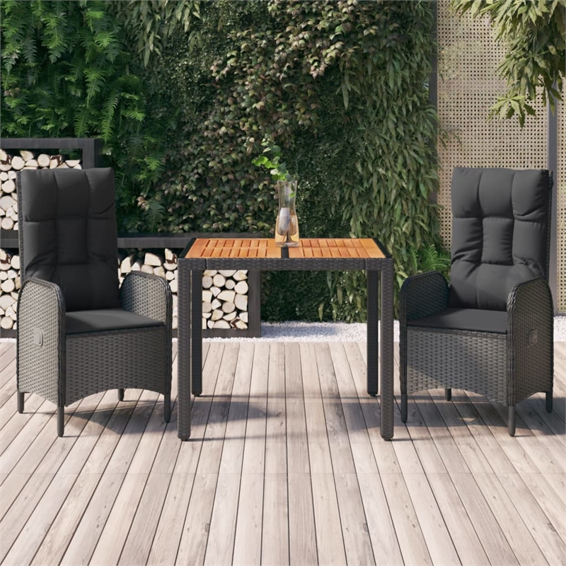 vidaXL Garden Dining Set in Black/Black Cushions