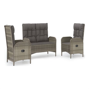 vidaXL PE Rattan Standard Adjustable Armrests Garden Dining Set in Gray
