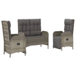 vidaXL PE Rattan/Powder-Coated Steel/Tempered Glass Garden Dining Set in Gray