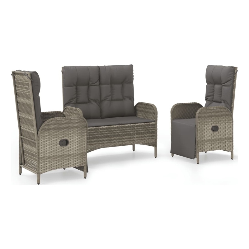 vidaXL PE Rattan/Powder-Coated Steel/Tempered Glass Garden Dining Set in Gray