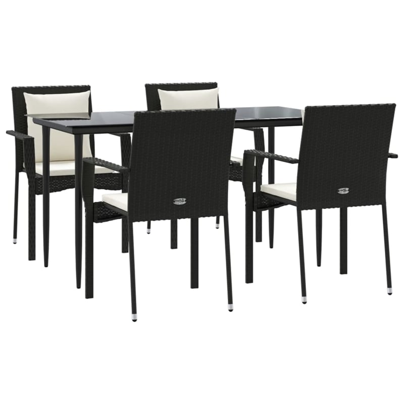 vidaXL Garden Dining Set in Black Table and Chairs With Cream White Cushions