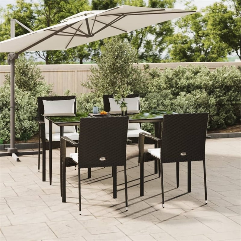 vidaXL Garden Dining Set in Black Table and Chairs With Cream White Cushions