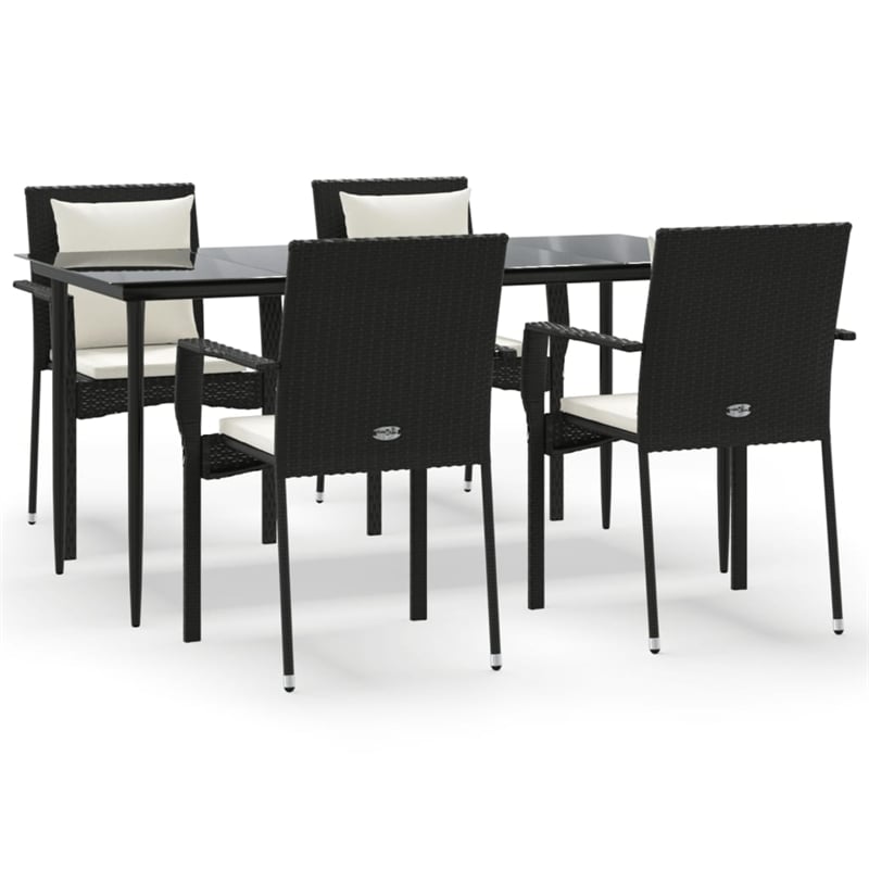 vidaXL Garden Dining Set in Black/Rattan/Cream White
