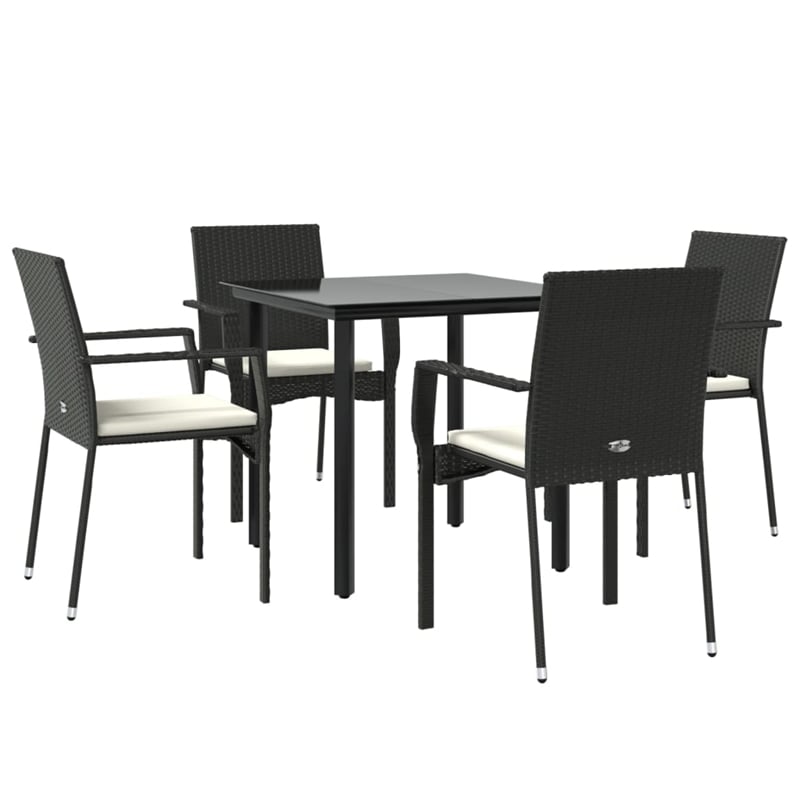 vidaXL Garden Dining Set in Black/Rattan/Cream White
