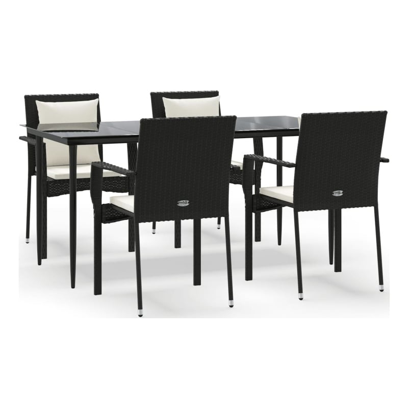 vidaXL Garden Dining Set in Black/Rattan/Cream White
