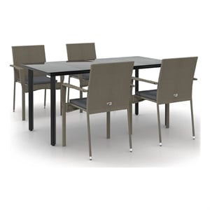 vidaXL PE Rattan/Steel/Tempered Glass Garden Dining Set in Black/Gray