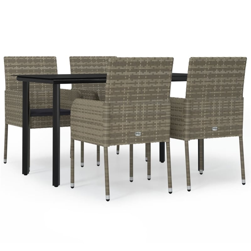 vidaXL PE Rattan 5 Piece Garden Dining Set in Black and Gray