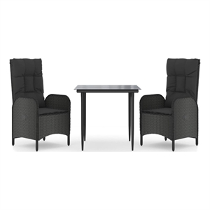 vidaXL PE Rattan Medium Adjustable Armrests Patio Dining Set in Black