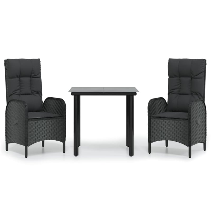 vidaXL Poly Rattan 3 Piece Set Patio Dining Set in Black