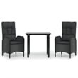 vidaXL Poly Rattan 3 Piece Set Patio Dining Set in Black