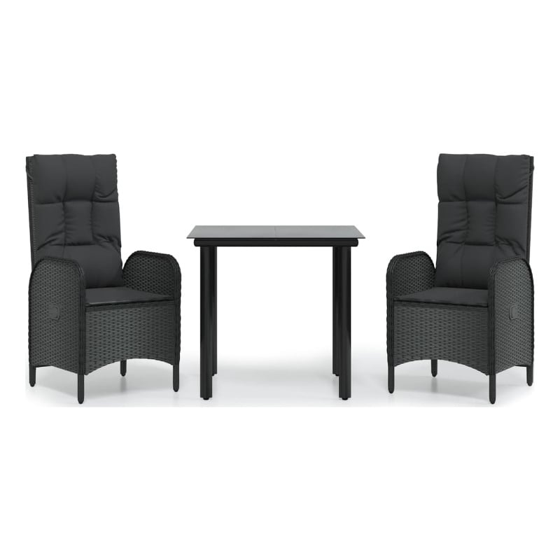 vidaXL Poly Rattan 3 Piece Set Patio Dining Set in Black