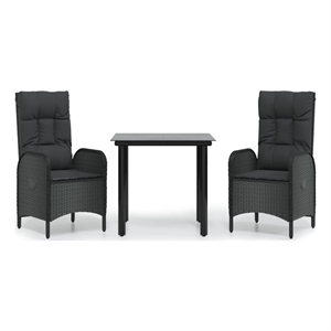 vidaXL Poly Rattan 3 Piece Set Patio Dining Set in Black