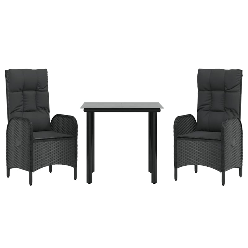 vidaXL Poly Rattan 3 Piece Set Patio Dining Set in Black