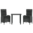vidaXL Poly Rattan 3 Piece Set Patio Dining Set in Black