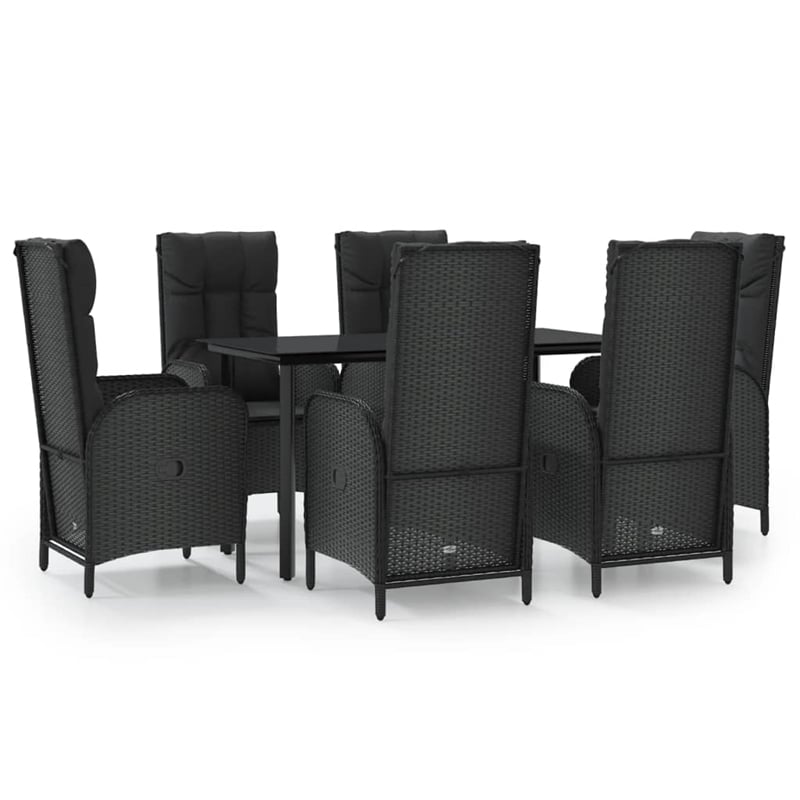 vidaXL PE Rattan/Powder-Coated Steel/Tempered Glass Patio Dining Set in Black