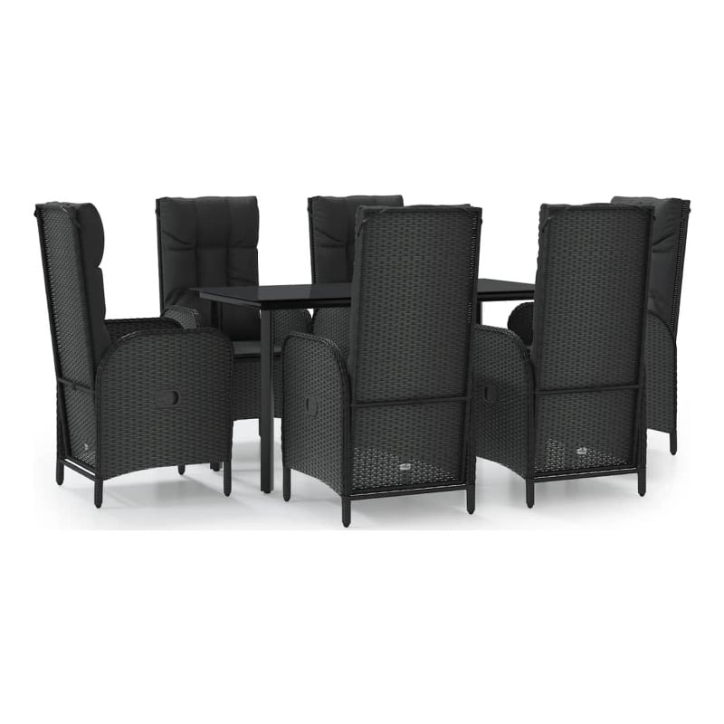 vidaXL PE Rattan/Powder-Coated Steel/Tempered Glass Patio Dining Set in Black