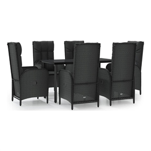 vidaXL PE Rattan/Powder-Coated Steel/Tempered Glass Patio Dining Set in Black