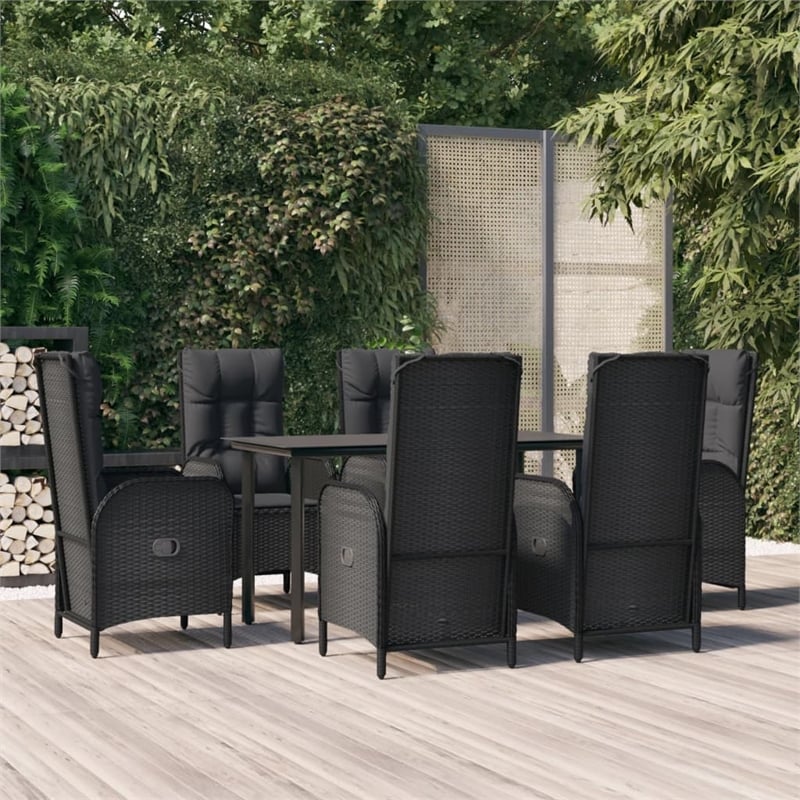 vidaXL PE Rattan/Powder-Coated Steel/Tempered Glass Patio Dining Set in Black