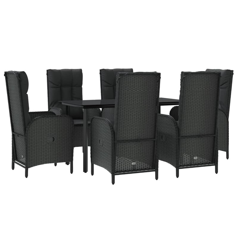 vidaXL PE Rattan/Powder-Coated Steel/Tempered Glass Patio Dining Set in Black