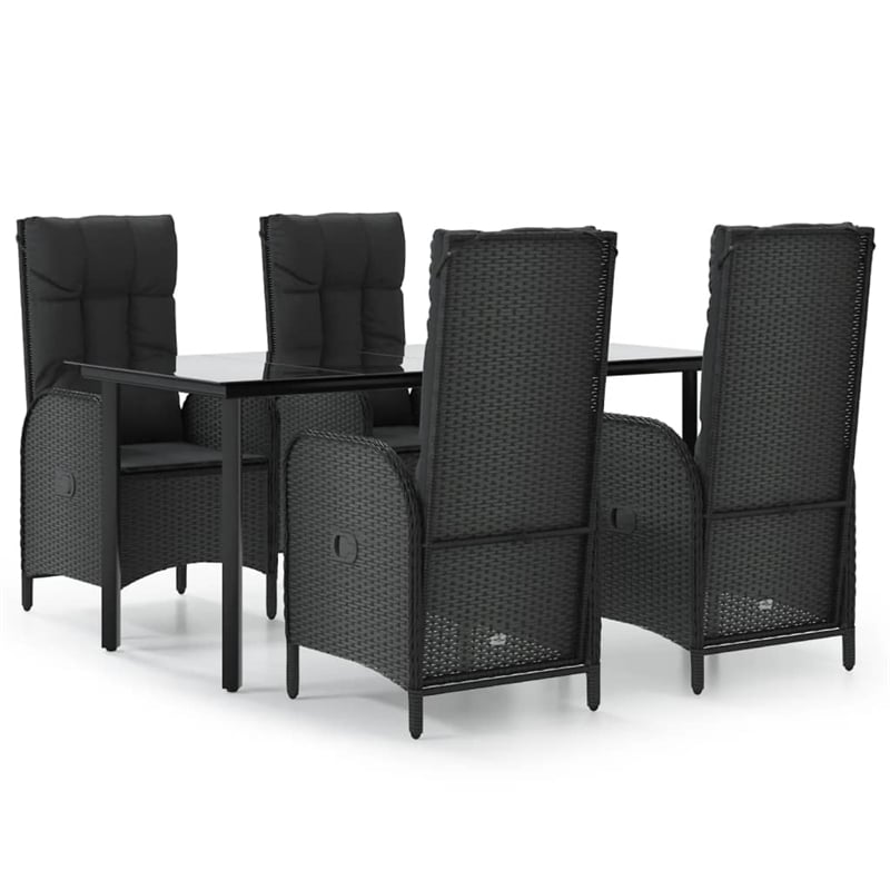 vidaXL Poly Rattan Medium Adjustable Armrests Garden Dining Set in Black