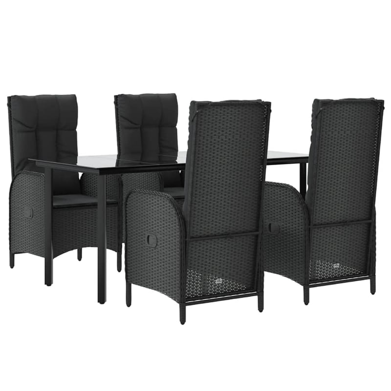 vidaXL Poly Rattan Medium Adjustable Armrests Garden Dining Set in Black