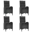 vidaXL Poly Rattan Medium Adjustable Armrests Garden Dining Set in Black
