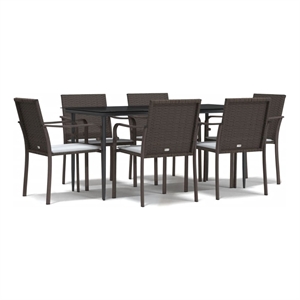 vidaXL PE Rattan/Steel/Tempered Glass/Fabric Garden Dining Set in Brown