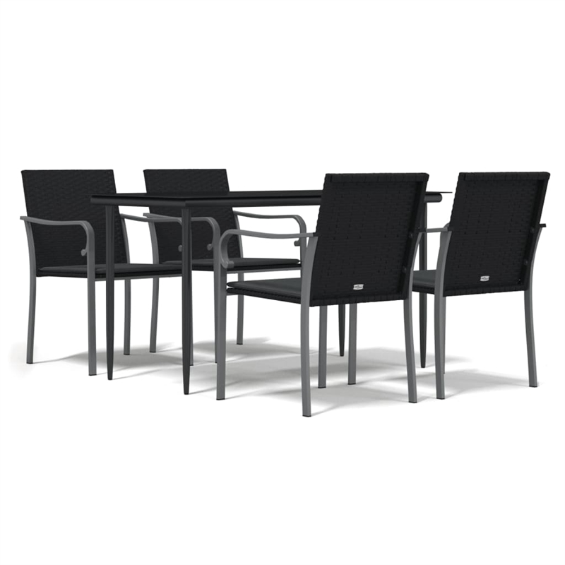 vidaXL Poly Rattan/Steel/Tempered Glass/Polyester Garden Dining Set in Black