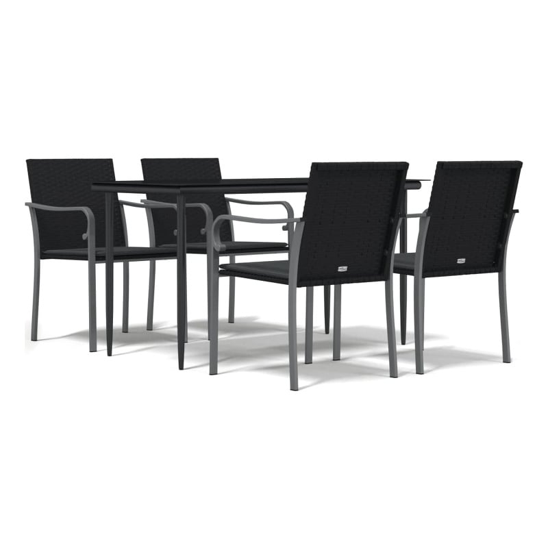 vidaXL Poly Rattan/Steel/Tempered Glass/Polyester Garden Dining Set in Black