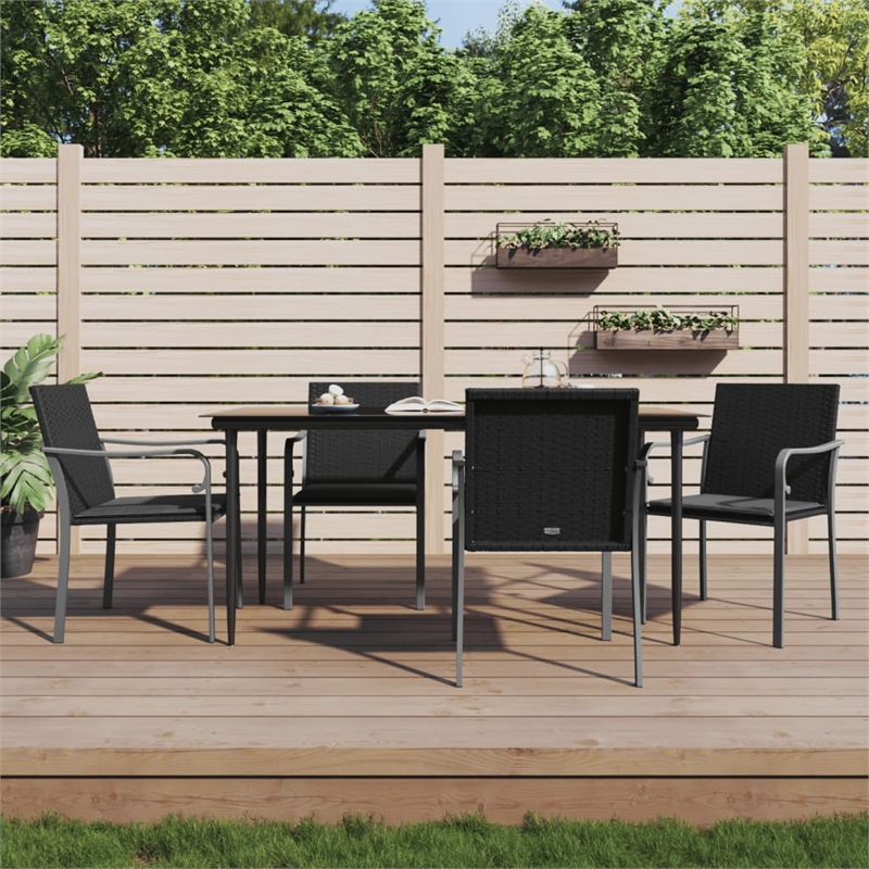 vidaXL Poly Rattan/Steel/Tempered Glass/Polyester Garden Dining Set in Black
