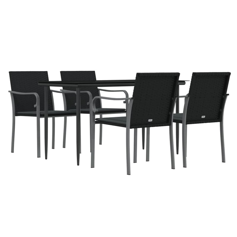 vidaXL Poly Rattan/Steel/Tempered Glass/Polyester Garden Dining Set in Black