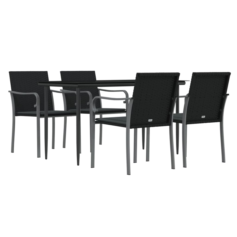vidaXL Poly Rattan/Steel/Tempered Glass/Polyester Garden Dining Set in Black