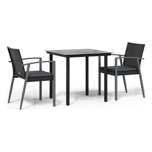 vidaXL PE Rattan 3 Piece Modern Garden Dining Set in Black