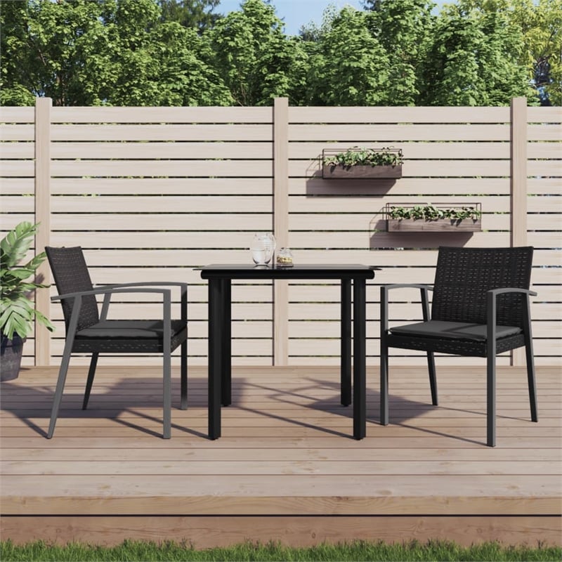 vidaXL PE Rattan 3 Piece Modern Garden Dining Set in Black