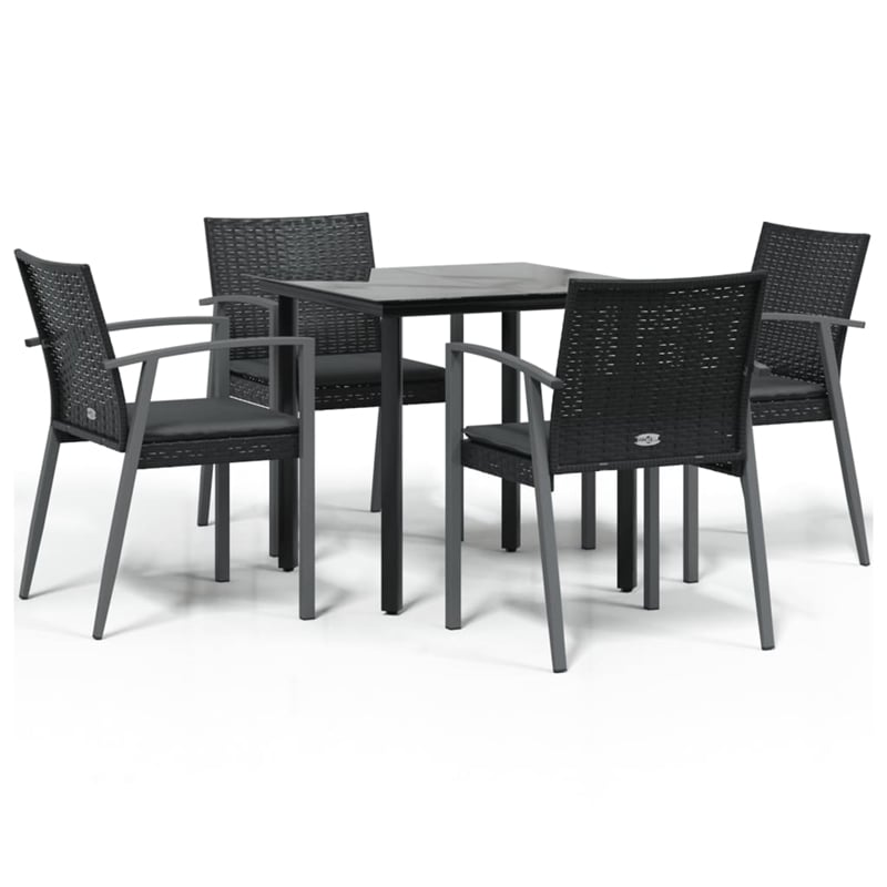 vidaXL Poly Rattan/Steel/Tempered Glass Garden Dining Set in Black