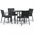 vidaXL Poly Rattan/Steel/Tempered Glass Garden Dining Set in Black
