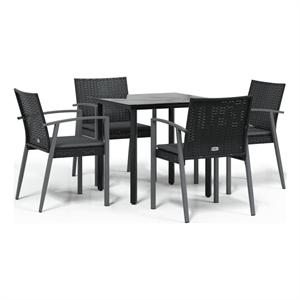 vidaXL Poly Rattan/Steel/Tempered Glass Garden Dining Set in Black