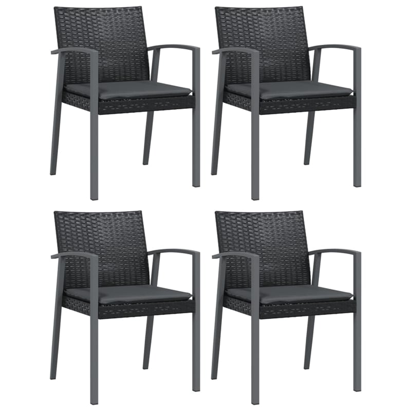 vidaXL Poly Rattan/Steel/Tempered Glass Garden Dining Set in Black
