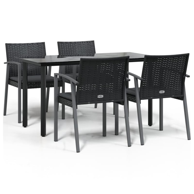 vidaXL Poly Rattan/Steel/Tempered Glass Medium Garden Dining Set in Black