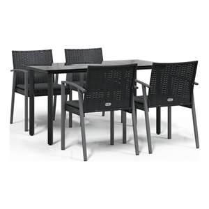 vidaXL Poly Rattan/Steel/Tempered Glass Medium Garden Dining Set in Black