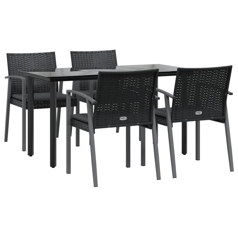 vidaXL Poly Rattan/Steel/Tempered Glass Medium Garden Dining Set in Black
