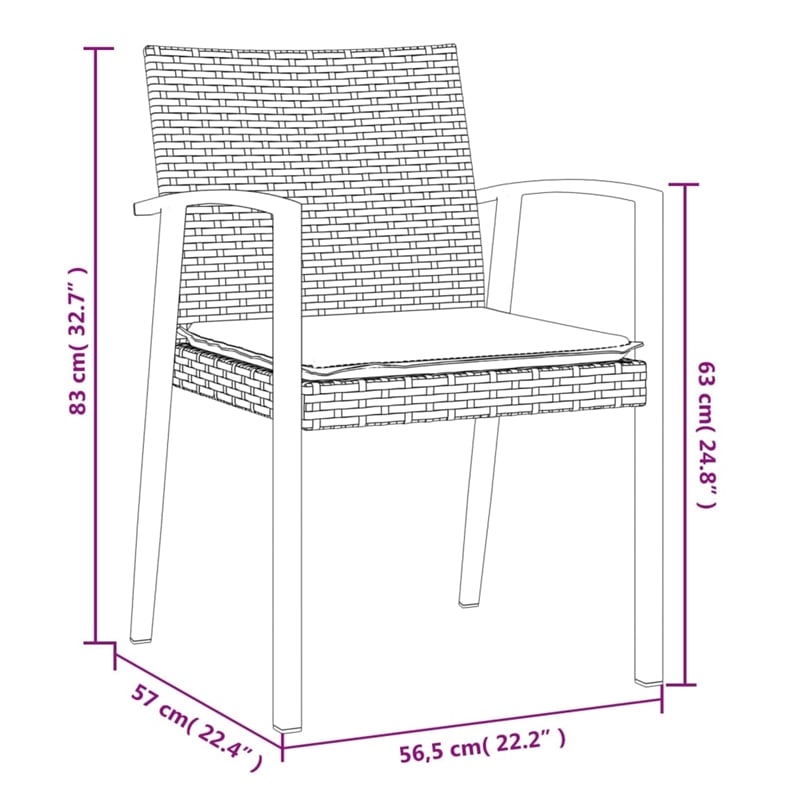 vidaXL Poly Rattan/Steel/Tempered Glass Medium Garden Dining Set in Black