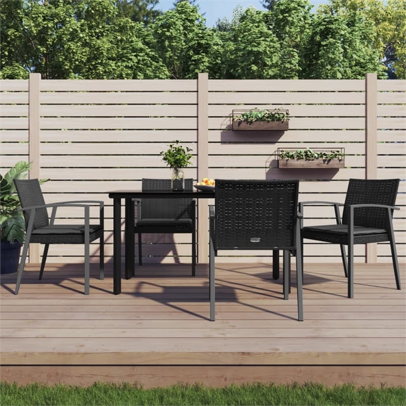 vidaXL Poly Rattan/Steel/Tempered Glass Medium Garden Dining Set in Black
