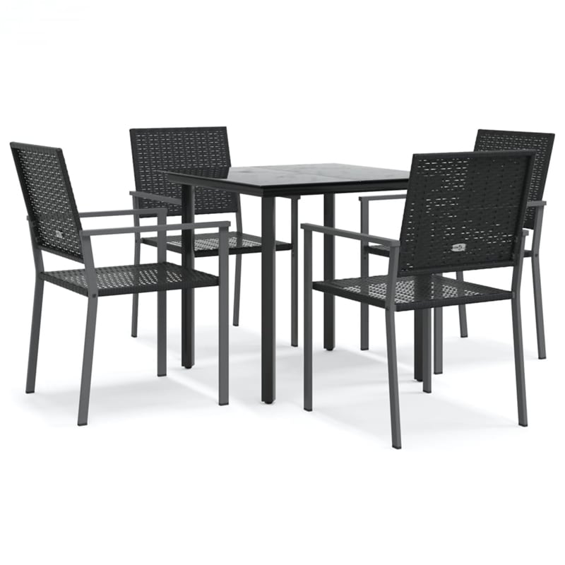 vidaXL Poly Rattan Medium Durable Garden Dining Set in Black