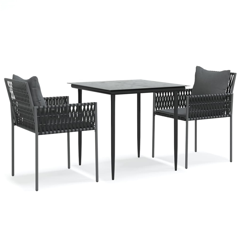 vidaXL Poly Rattan/Steel/Tempered Glass Garden Dining Set in Black/Dark Gray