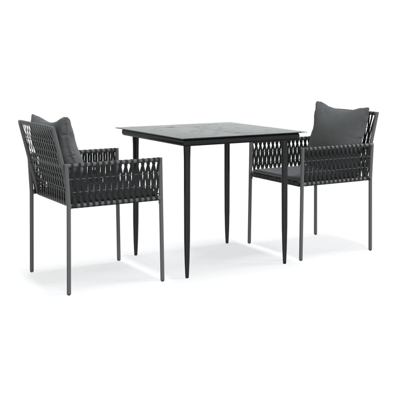 vidaXL Poly Rattan/Steel/Tempered Glass Garden Dining Set in Black/Dark Gray