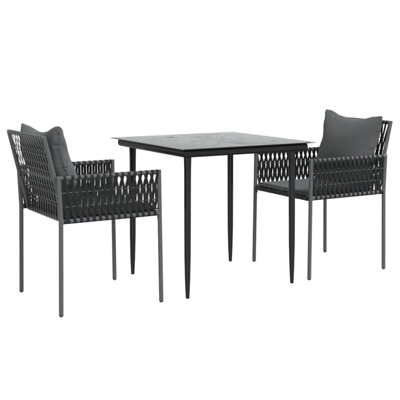 vidaXL Poly Rattan/Steel/Tempered Glass Garden Dining Set in Black/Dark Gray